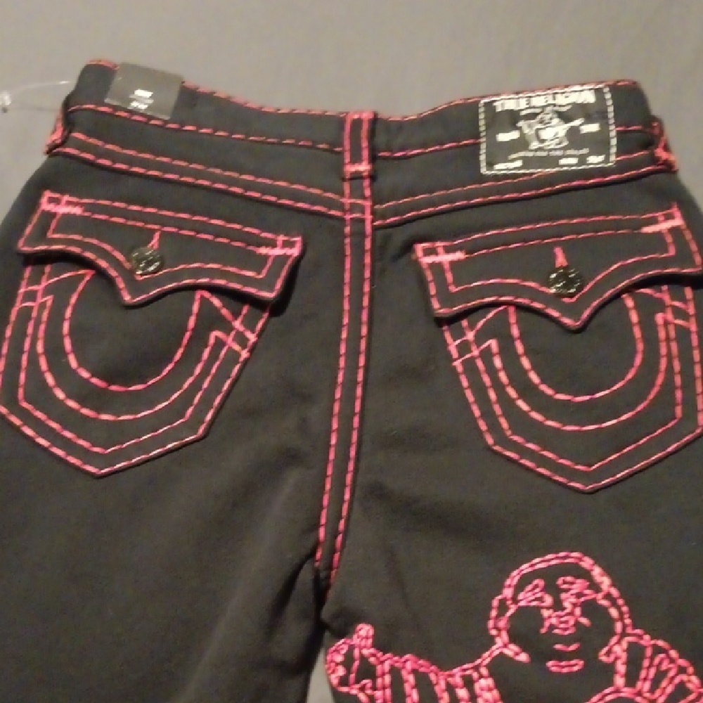 True Religion Women's Jeans in Black with Red Accents